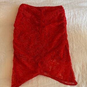 Ganni Red Lace Pencil Skirt - Women's Elegant Evening Skirt Size S